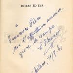 Occhiello del volume Hitler ed Eva, romanzo storico pubblicato nel 1962, dedicato dall’autore Lorenzo Sicari a Francesco Flora.